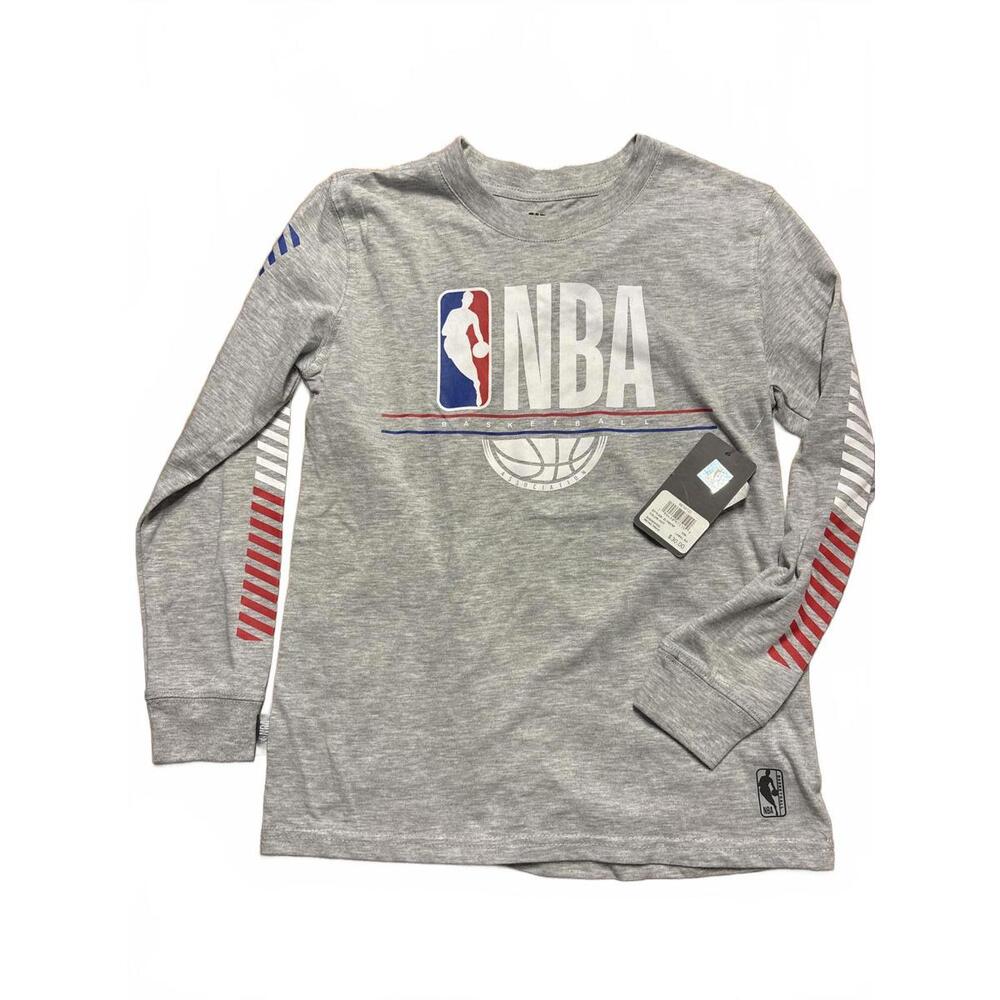 NBA Long Sleeve Gray Basketball Logo Shirt Youth size 10 12 Boys Kids